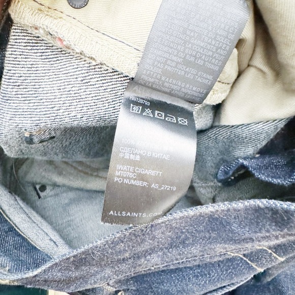 All Saints Men's Cigarette Skinny Fit Dark Wash Denim Jeans Size 30 - Picture 4 of 9